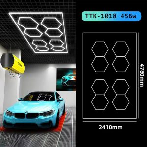 Hexagon (TTK-1018 - 1038) 456w Tuning Atölye LED aydınlatma tavan ve duvar için. Araç bakım ışıkları, garaj detaylandırma aydınlatma çözümleri 01